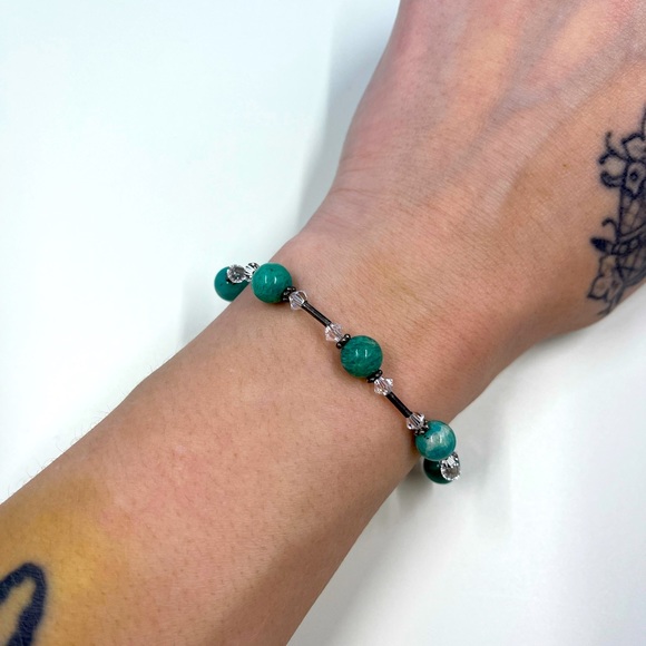 Vintage 925 Silver, Swarovski Crystal, Glass Bead & 925 Silver Bead Bracelet - Picture 1 of 7